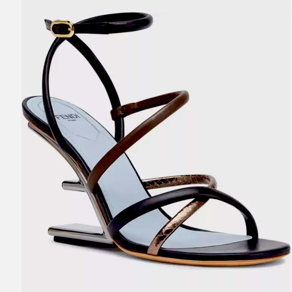 Nappa Metallic Ayers Fendi First 95mm Strappy Sandals Black Heels